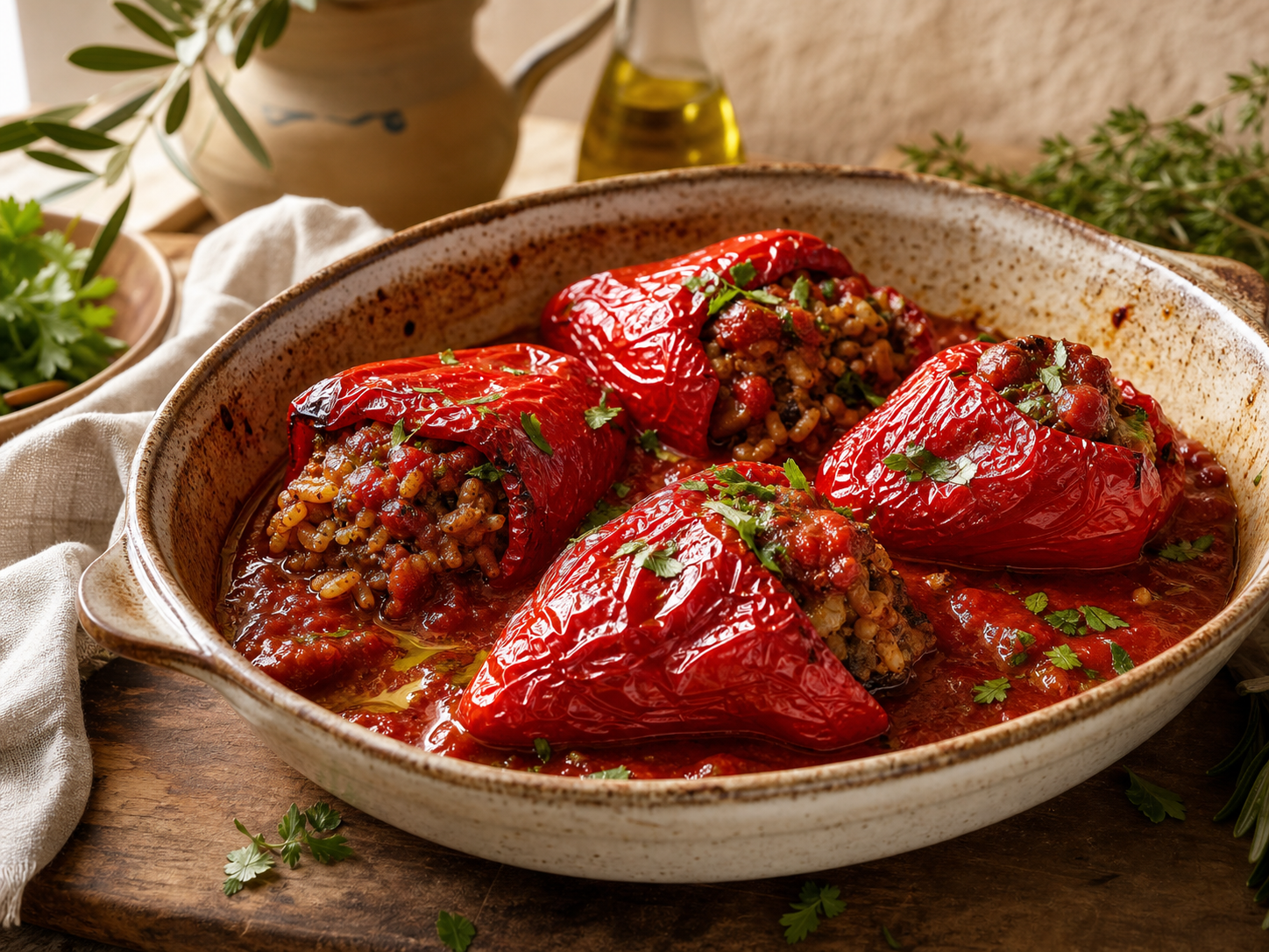 Pimientos rellenos especiales hechos en Casa La Rulla